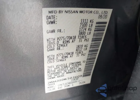 2021 Nissan Titan Pro-4X 4X4 from USA, damaged, VIN 1N6AA1ED1MN503609